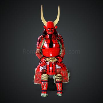 Ono Shigeyuki Red Samurai Armor Tosei Gusoku Style Tentsuku Maedate All Red Scales mixed with Black Cords